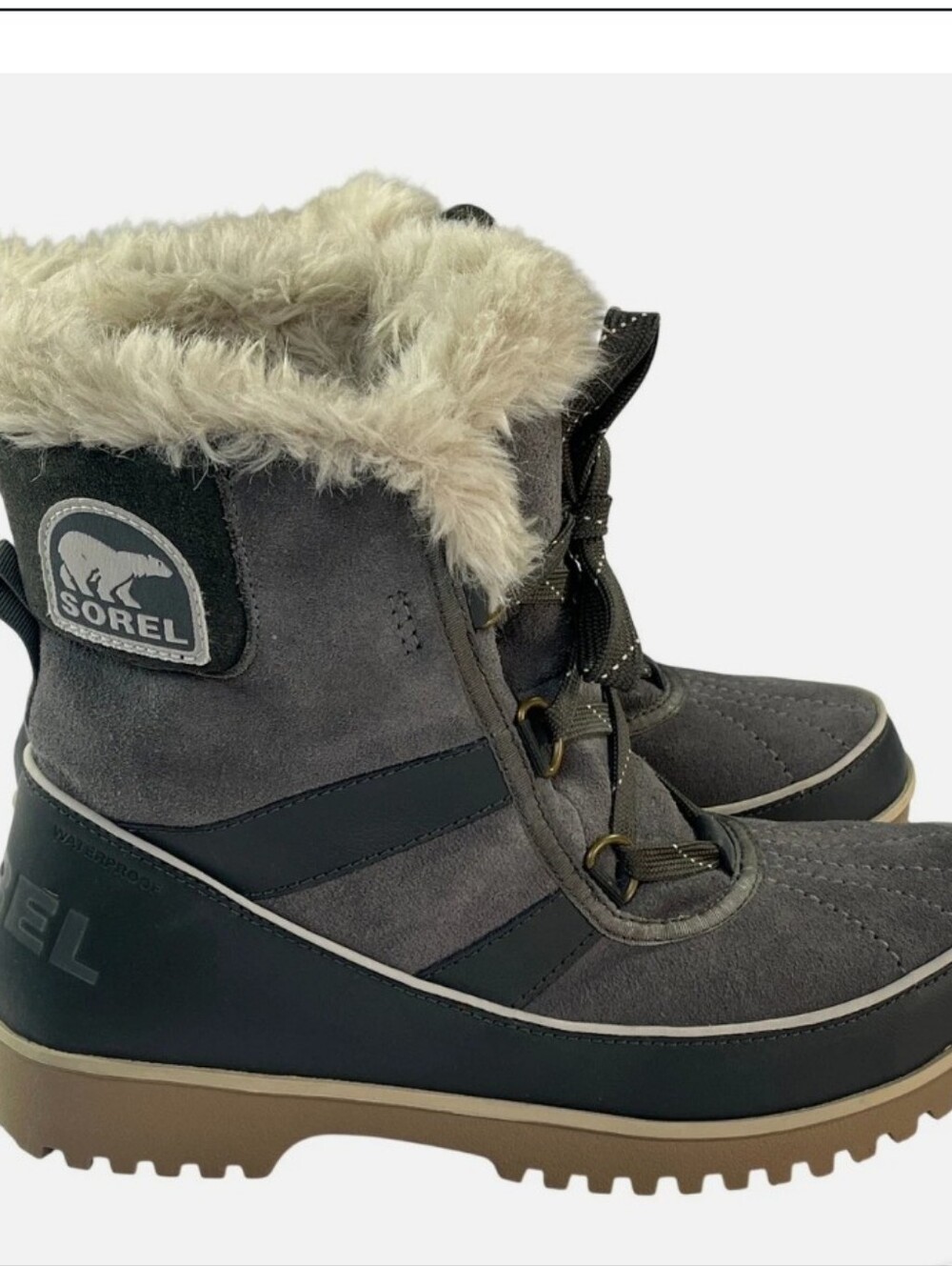 Sorel Tivoli II Women’s Gray Winter Lace-Up Faux Fur Boots